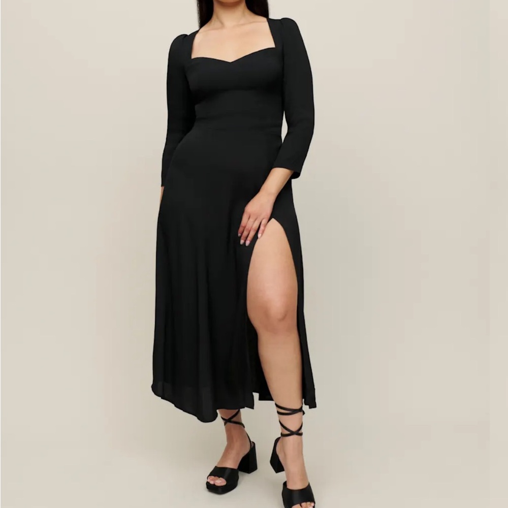 Reformation Black Sweetheart Neckline Puff Sleeve Dress